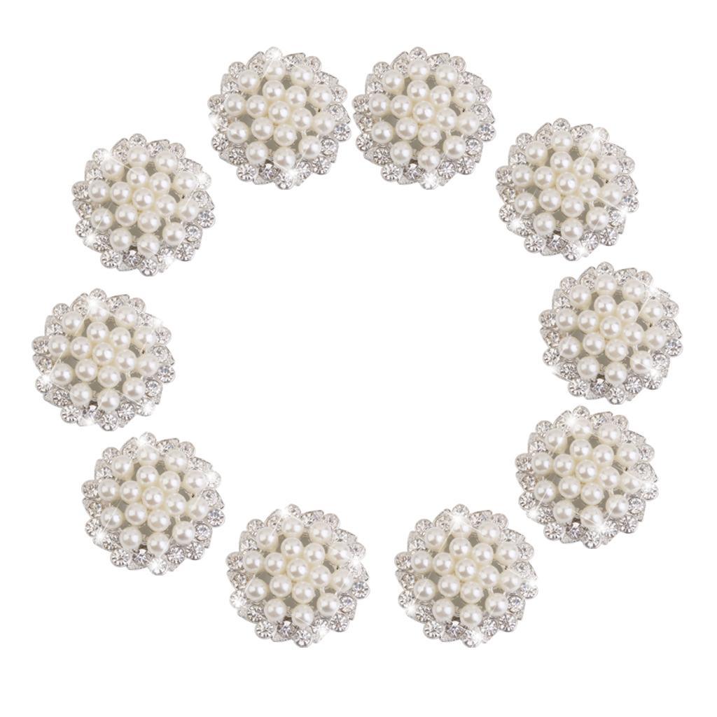 Maxbell Maxbell 10pcs Crystal Rhinestone Pearl Flower Embellishments Button 30mm