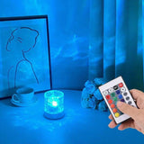 Rotating Water Ripple Night Light, light-emitting diode Projection Light, Romantic Bedroom Ambience 16-Color RC Recharge 10x9.5x9cm