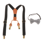 Maxbell Toddler Kids Suspenders and Bow Tie Set 4 Clips Y Back Elastic Brace Black