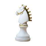 Chess Pieces Statue with Gold Paint Resin Gift for Desk Living Room Office White Horse Shape