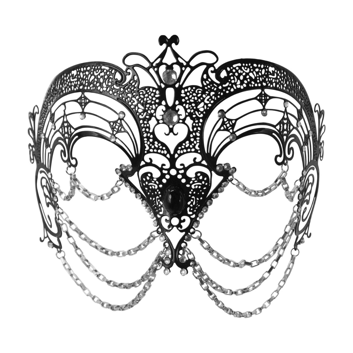 Maxbell Masquerade Mask with Adjustable Strap Half Face Mask for Club Carnival Party Black Silver Chain