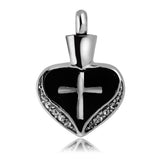 Maxbell Cross Heart Cremation Keepsake Memorial Ash Urn Holder Pendant Silver Black - Aladdin Shoppers