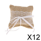Maxbell 12xWedding Bridal Party Jute Burlap Ring Pillow Bow Lace Trim