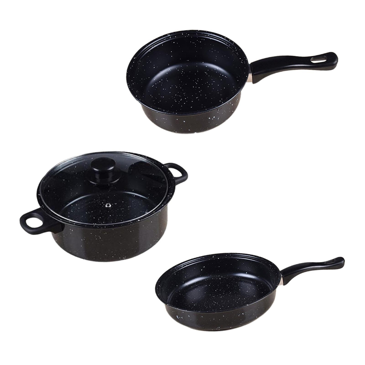 Maxbell 3x Pots and Pans Set Sturdy Kitchen Cookware Set for Restaurant Kitchen Home Black