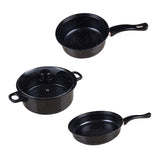 Maxbell 3x Pots and Pans Set Sturdy Kitchen Cookware Set for Restaurant Kitchen Home Black
