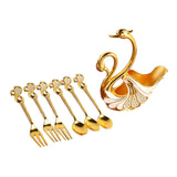 Maxbell Swan Base Holder with 3 Spoons & 3 Forks Metal for Salads Espresso Cocktails White