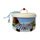 Maxbell Cotton Rope Storage Basket with Lid Woven Basket for Office Supplies White