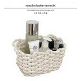 Maxbell 1 Large Handmade Woven Cotton Rope Storage Basket, Japanese Rectangular Organizer Bin with Brown Handles, Gray Decorative Box for Living Room, Bathroom & Desktop Small White