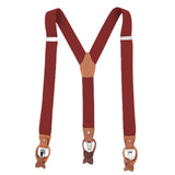 Maxbell Vintage Men's Y Back Suspenders with Strong Clips Leather Joint Red wine