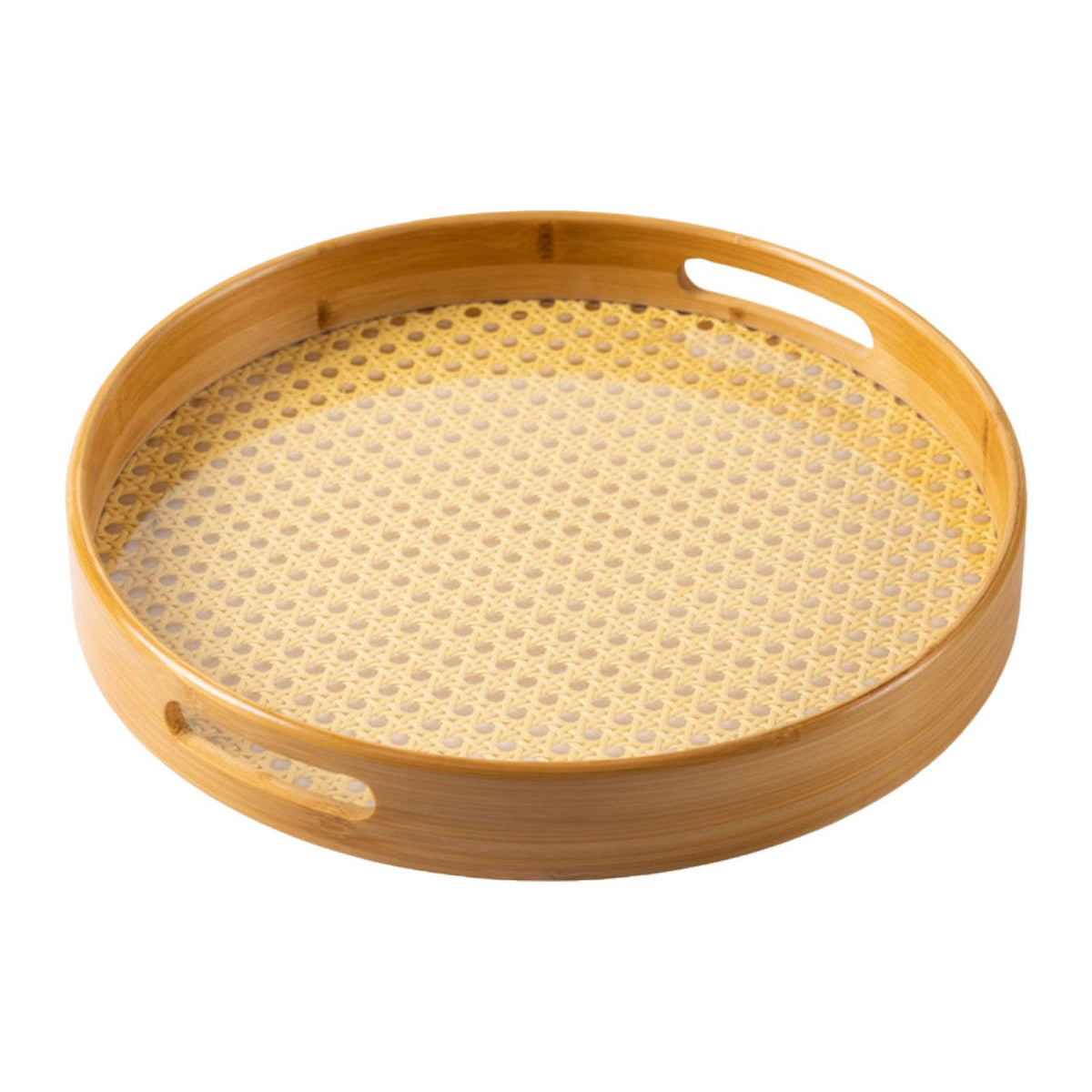 Maxbell Bamboo Serving Tray with Handles Round Dinner Tray for Parties Home Bathroom Diameter 35cm