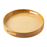 Maxbell Bamboo Serving Tray with Handles Round Dinner Tray for Parties Home Bathroom Diameter 35cm