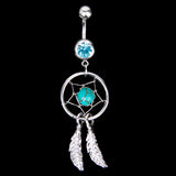Maxbell 2 Pcs 14G Stainless Steel Barbell Crystal Dream Catcher Dangle Navel Belly Ring Bar Blue