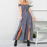 Maxbell Maxbell Sexy Women Strapless Bustier Split Maxi Long Evening Dress Blue XL