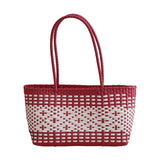Maxbell Handwoven Shopping Basket Fashion Hand Woven Tote for Camping Outdoor Travel Red