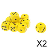 Maxbell 2x10x Wooden Dice D6 Six Sided Dotted Dice for Dungeons and Dragons Yellow