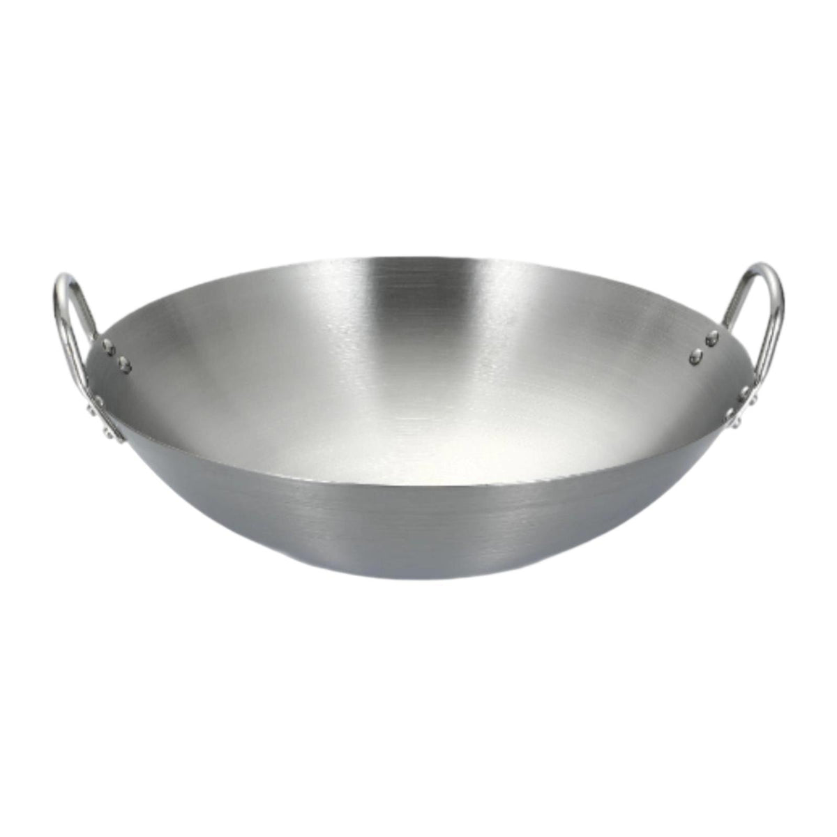 Maxbell Stainless Steel Wok Pan Silver Flat Bottom for Stewing Deep Frying Induction Diameter 26cm