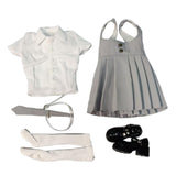 Maxbell 1:6 Short Sleeve Top and Dress Cosplay High Socks for 12 inch Female Figures gray and white