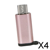 Maxbell 4xType C Adapter with Keychain Charger to Micro USB Converter Connector Pink