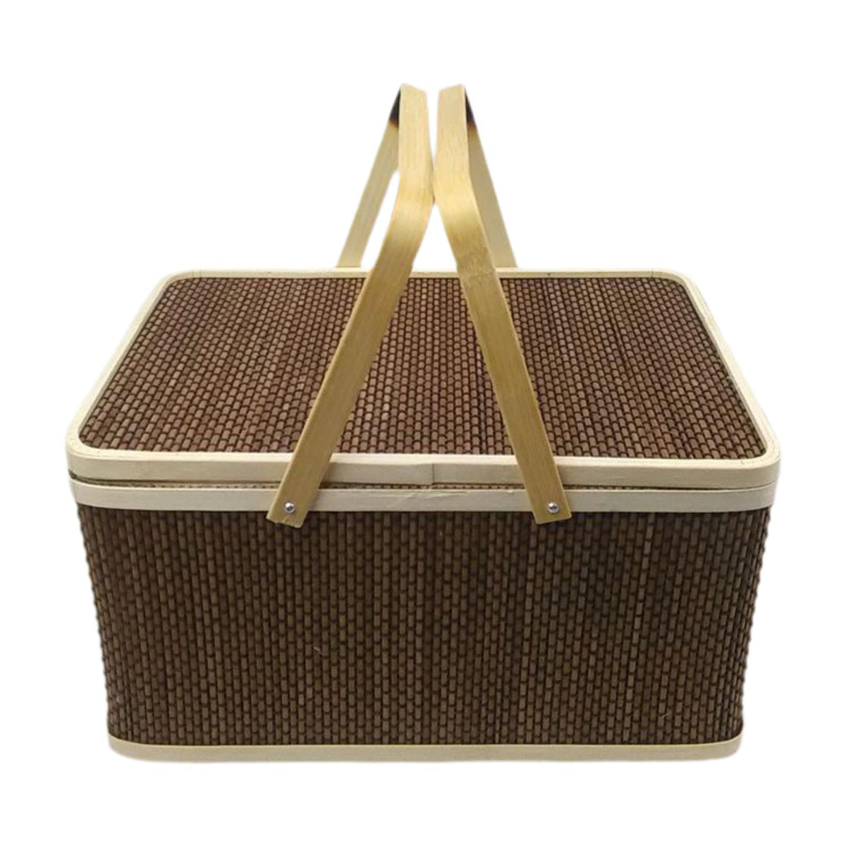 Maxbell Bamboo Woven Basket Container with Foldable Handle for Fruits Mooncake Bread