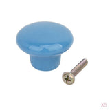 Maxbell 5 x Blue Round Ceramic Kitchen Cabinet Cupboard Handles Pull Knobs