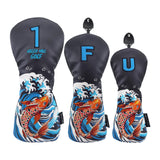 3Pcs Wood Headcovers Driver Fairway Wood Hybrid Golf Club Head Covers Black