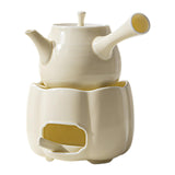 Maxbell Teapot with Warmer Reusable Tea Kettle Flower Tea Pot for Hotel Home Outdoor Beige Side Handle