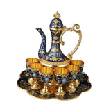 Maxbell Teapot Tea Tray Metal Cups Metal Wine Glass Jug Set for Party Living Wedding blue