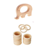 Maxbell Maxbell 23pcs Natural Unfinished Maple WoodenTeether Rings Baby Elephant Teething Toy Handmade DIY Gift