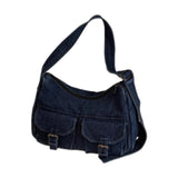 Maxbell Women's Shoulder Bag Tote Adjustable Strap Retro Aesthetic Casual Hobo Purse Dark Blue