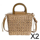 Maxbell 2xStraw Woven Handbag Handwoven Casual Bags Wallet for Dances Vacation Parties Khaki