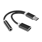 Maxbell USB C to 3.5mm Jack Headphone Charger Adapter Voice Charging Cable Converter Black