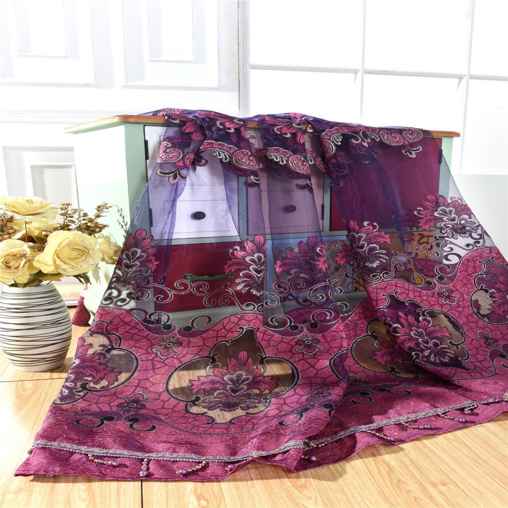Maxbell Maxbell 100x250cm Window Curtain Drape Blinds Gauze Voile Curtain Fuchsia with Beads