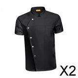 Maxbell 2xMen Women Chef Coat Jacket Snap Button Food Service Summer for Waiter Hotel 2XL Size Black