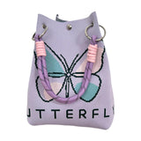 Maxbell Women Knit Bucket Bag Chic Ladies Shoulder Purse for Shopping Travel Holiday Purple