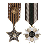 Maxbell 2 Pieces Vintage Crown Star Geometric Medal Badge Fabric Uniform Brooch