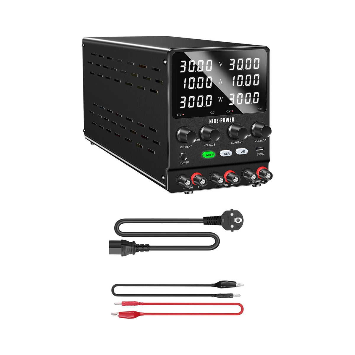 Maxbell DC Power Supply Variable 5V 2A USB Port with Power Cord with 4 Digit Display Output 30V 10A