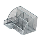 Maxbell Mesh Pen Holder Multipurpose Sturdy 6 Compartments for Office Classroom Pens silver