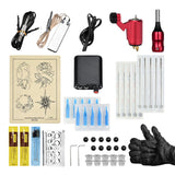 Maxbell Maxbell Complete Tattoo Kit Rotary Tattoo Machine Power Supply Ink Cup Needle Set Red