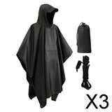 Maxbell 3xHooded Rain Poncho Portable Rain Cape Water Resistant Rainwear for Men Women Black