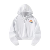 Maxbell Womens Crop Top Hoodie Sweatshirt Pullover Sweatshirt for Work Autumn Hiking L White