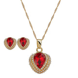 Maxbell Red Gem Heart Pendant Necklace Earrings Stud Diamante Jewelry Set Party - Aladdin Shoppers