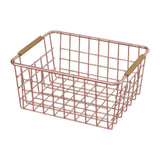 Maxbell Iron Storage Basket Multipurpose Metal Storage Bin for Cabinets Home Bedroom RoseGold28x17.5x12cm