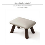 Maxbell Wooden Small Stool, olive Oil Wax Leather Ottoman, Mushroom Bench for Living Room & Entryway, Soft Upholstered Shoe Bench, Low Modern Minimalist Stepping Stool for Home NoButton Gray