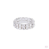 Maxbell 3 Stk. Elastic Silver Tone 2 Row Crystal Rhinestone Toe Ring Bridal Jewelry