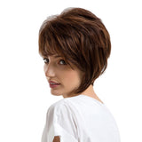 Maxbell Women Short Wigs Human Hair Marron  Layered Straight Full Wigs Heat OK