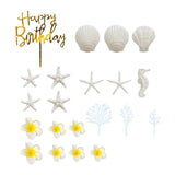 Maxbell 21Pcs Flower Cake Toppers Hawaiian Beach Cake Decorations for Hawaii Wedding