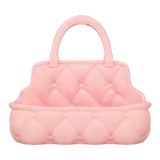 Quilted Tabletop Basket Cute Desktop Organizer for Home Cosmetics Decoration Pink