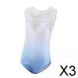 Maxbell 3xGirls Gymnastics Leotards Shiny Rhinestones Sparkling Athletic Clothes Costume 10