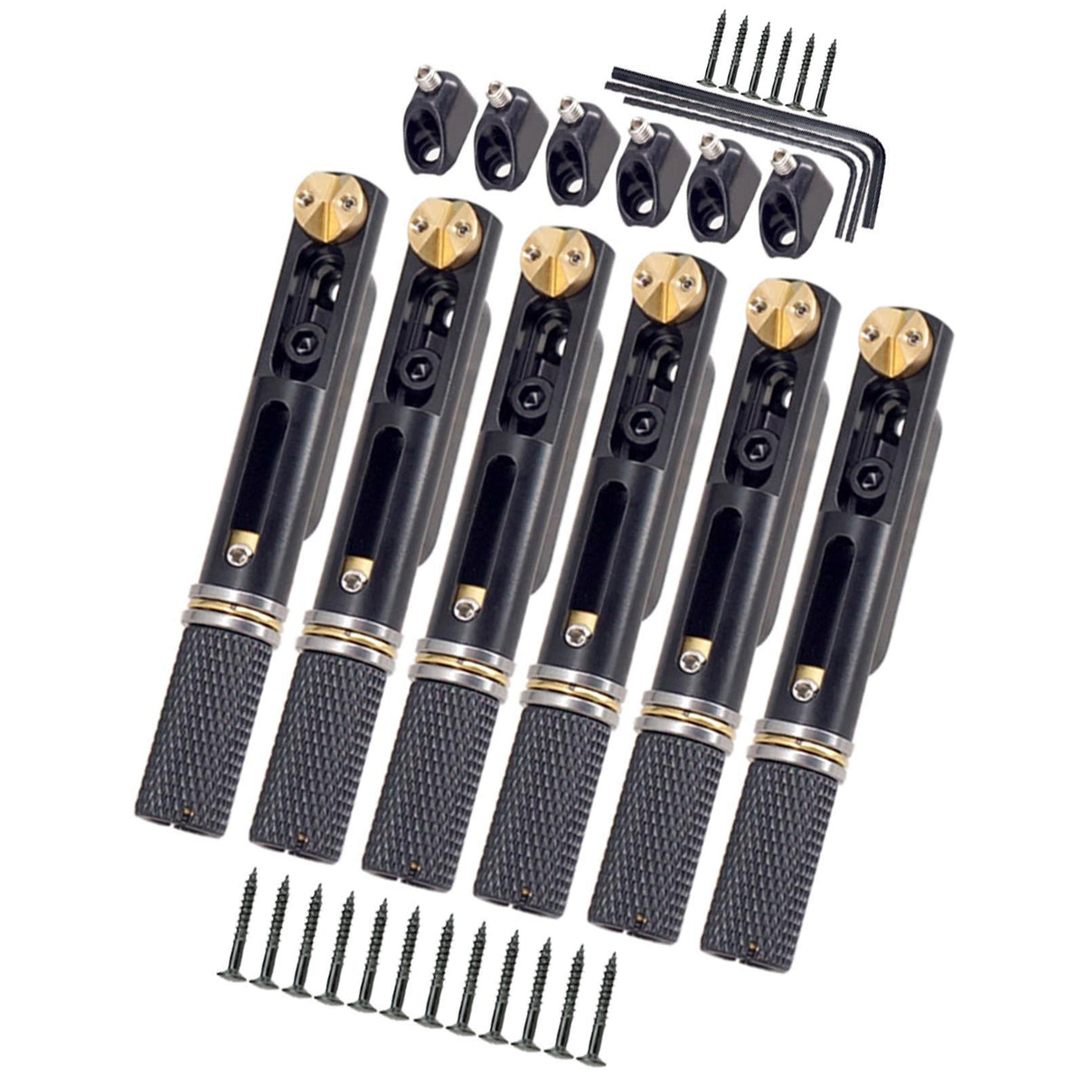Maxbell 6 Strings Guitar Bridge Set with Nut and Wrench for Electric Guitar Upgrades Black