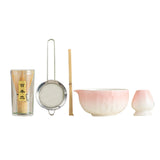 Maxbell 5Pcs Matcha Set Handmade Utensils Chinese Traditional Matcha Bowl with Spout Pink